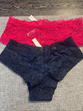 Victoria’s Secret Lace Cheeky Hipster Panty Set - Navy & Hot Pink